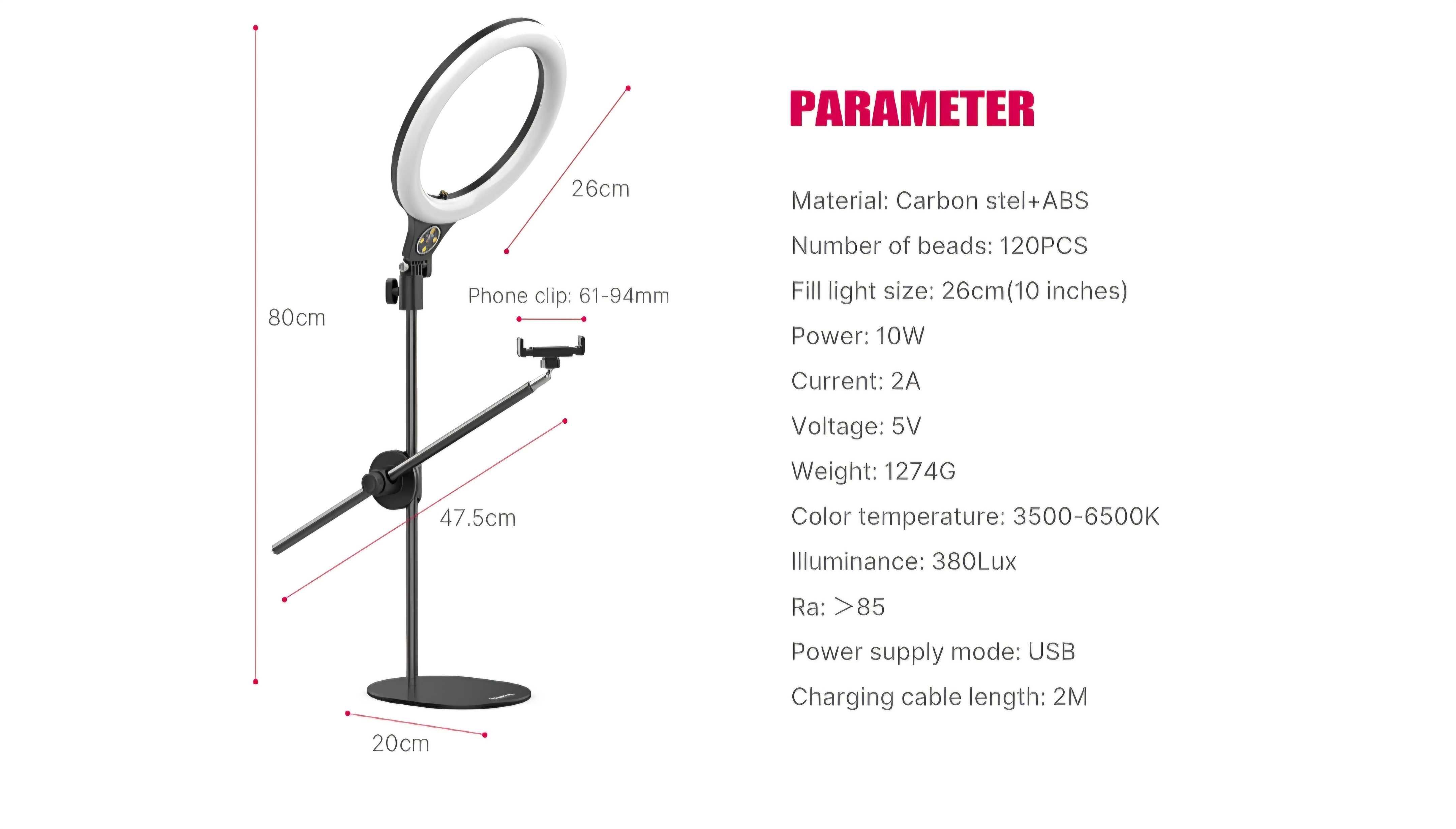 Lampa ring pierścieniowa 10" statyw uchwyt na telefon vlogowanie live