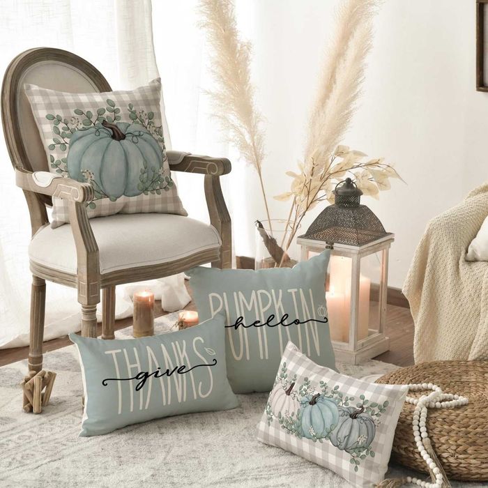 4x Poszewka dekoracyjna na poduszkę 45x45 cm JESIENNA DYNIA Halloween