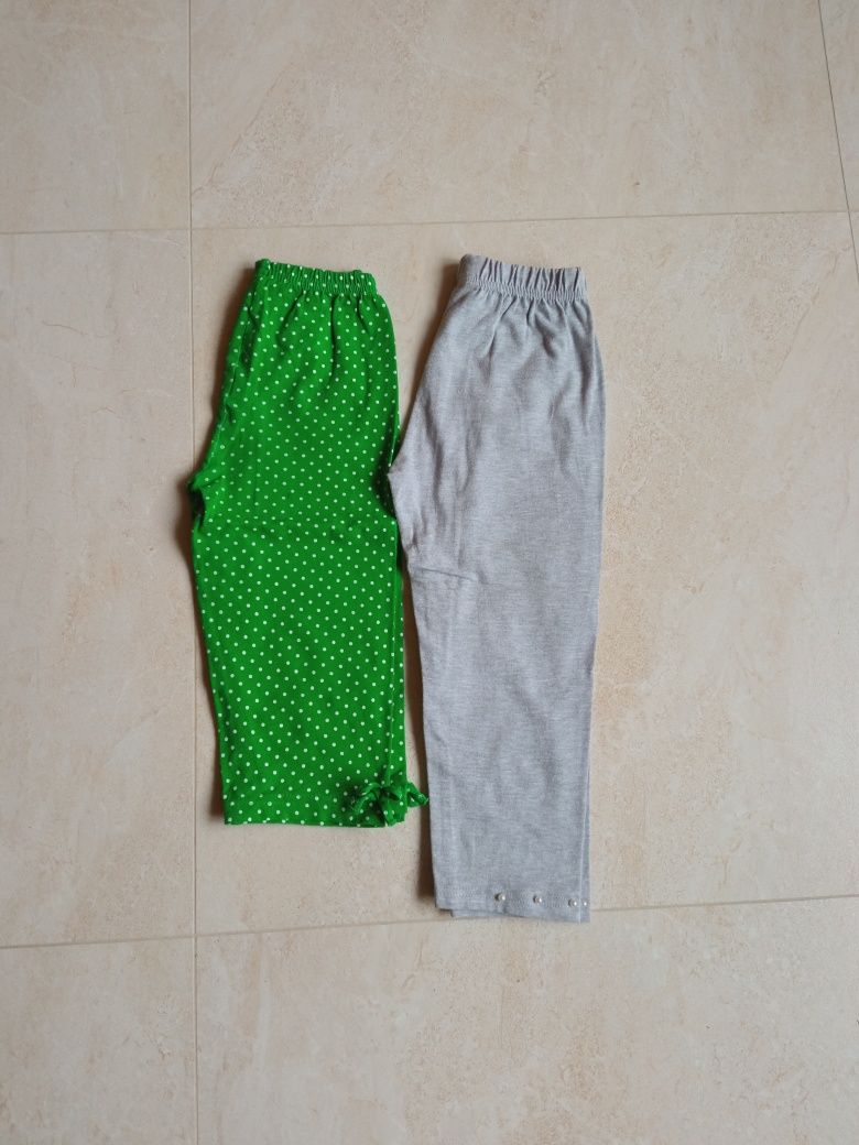 Spodenki 134-140 legginsy zielone kropki dziewczynka 2szt BDB