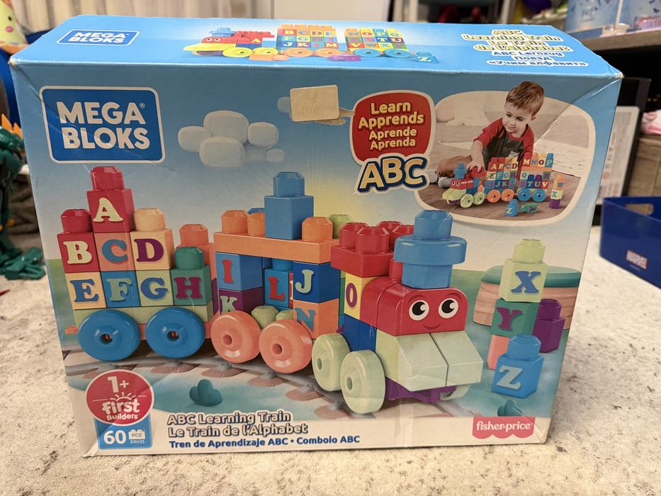 Конструктор mega bloks fisher price 60 деталей 1+ поїзд з буквами