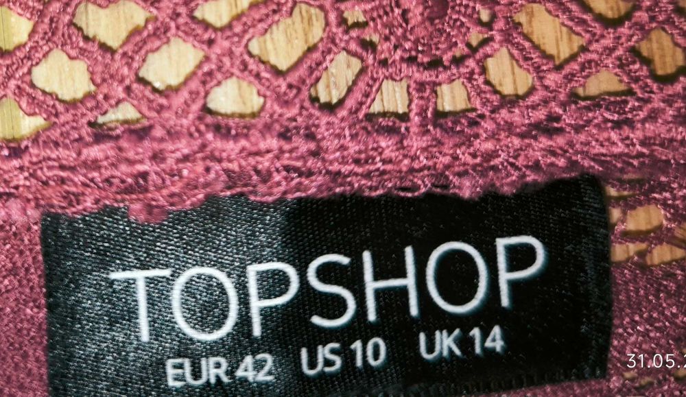 Koronkowa fioletowa sukienka Topshop, roz. 40/42