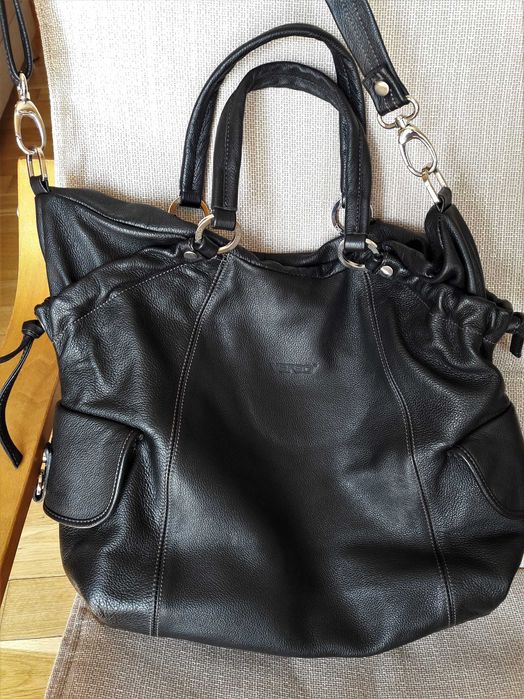 Luksusowa torba Verso-logo skóra naturalna, grafitowa  miesci A4