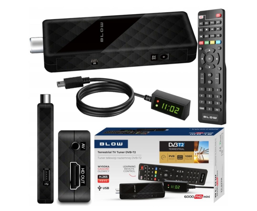 Dekoder tuner DVB-T2 Blow 6000FHD mini + Pilot z dużymi przyciskami