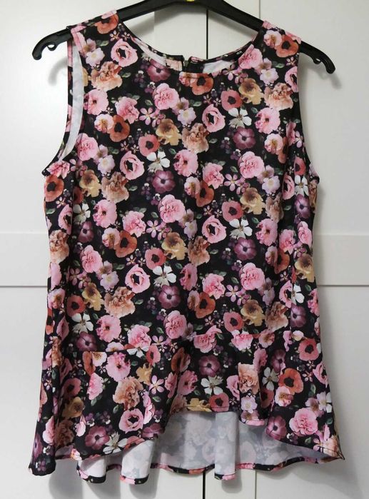 Bluzka bez rękawów top z falbaną kwiaty h&m 42