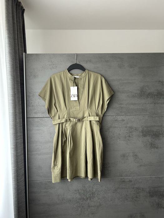 Nowa z metką sukienka ZARA M 38 100% bawełna khaki luźna kimonowa góra