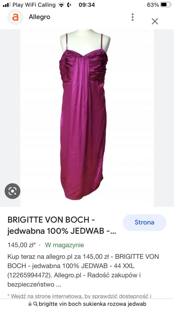 Sukienka jedwabna 100% rozmiar M