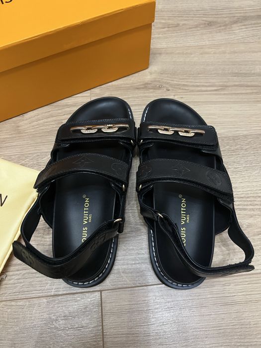 Sandały Louis Vuitton sandałki skóra naturalna logowane skórzane