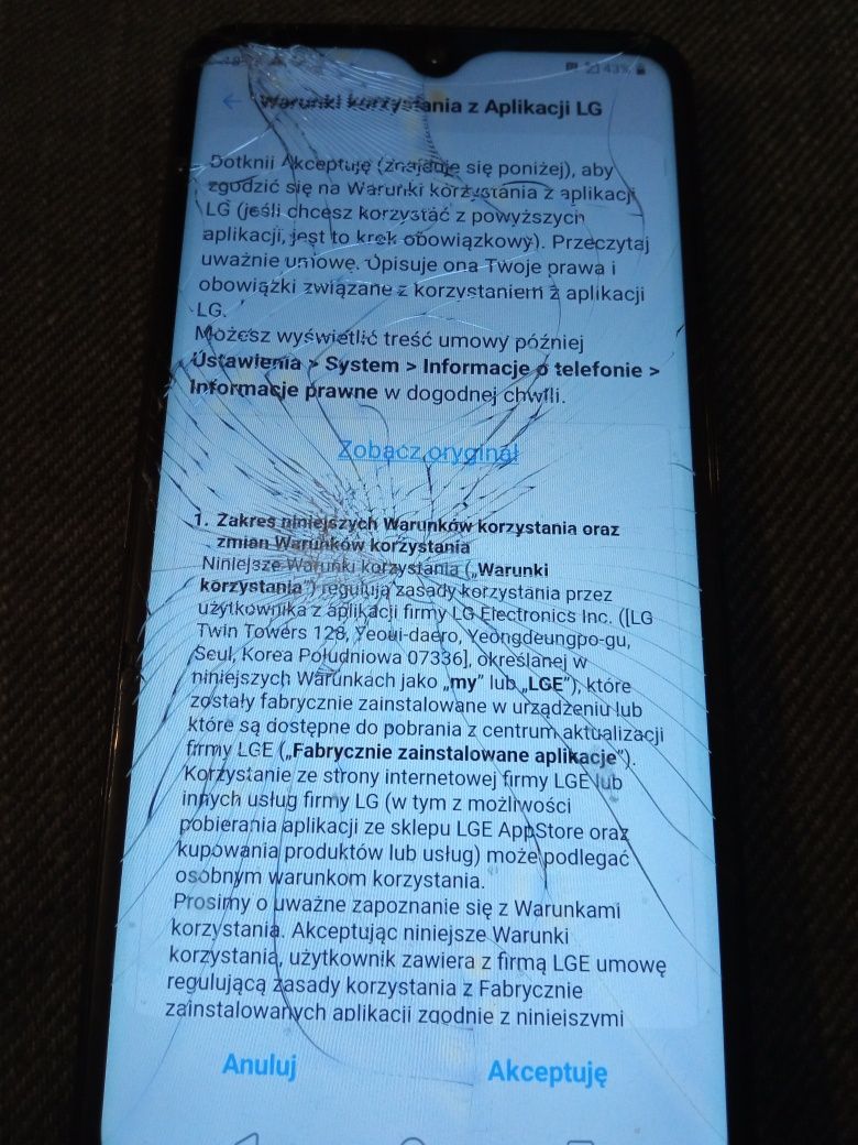 LG K50s uszkodzony ekran