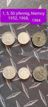Moneta 1 i 5 pfennig, Niemcy 1952, 1968, 1984