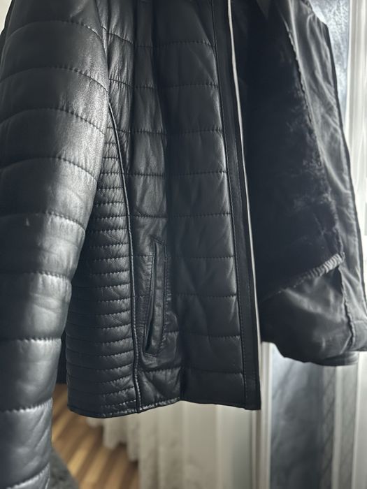 Тепла чоловіча куртка з натуральної шкіри, зимова,