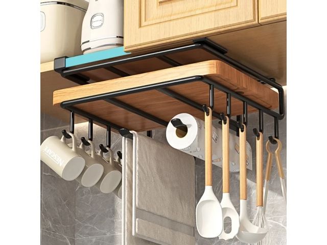 uniwersalny organizer kuchenny pod półkę wsuwany z haczykami czarny