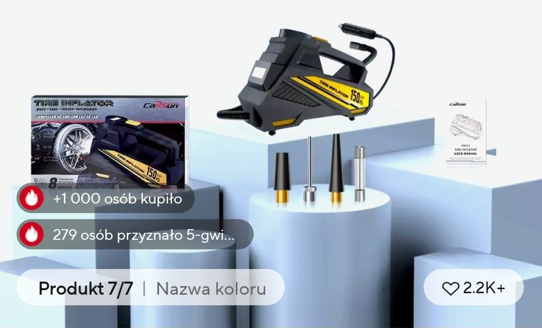 Pompka kompresor samochodowy, motorowy, rowerowy  12 V.