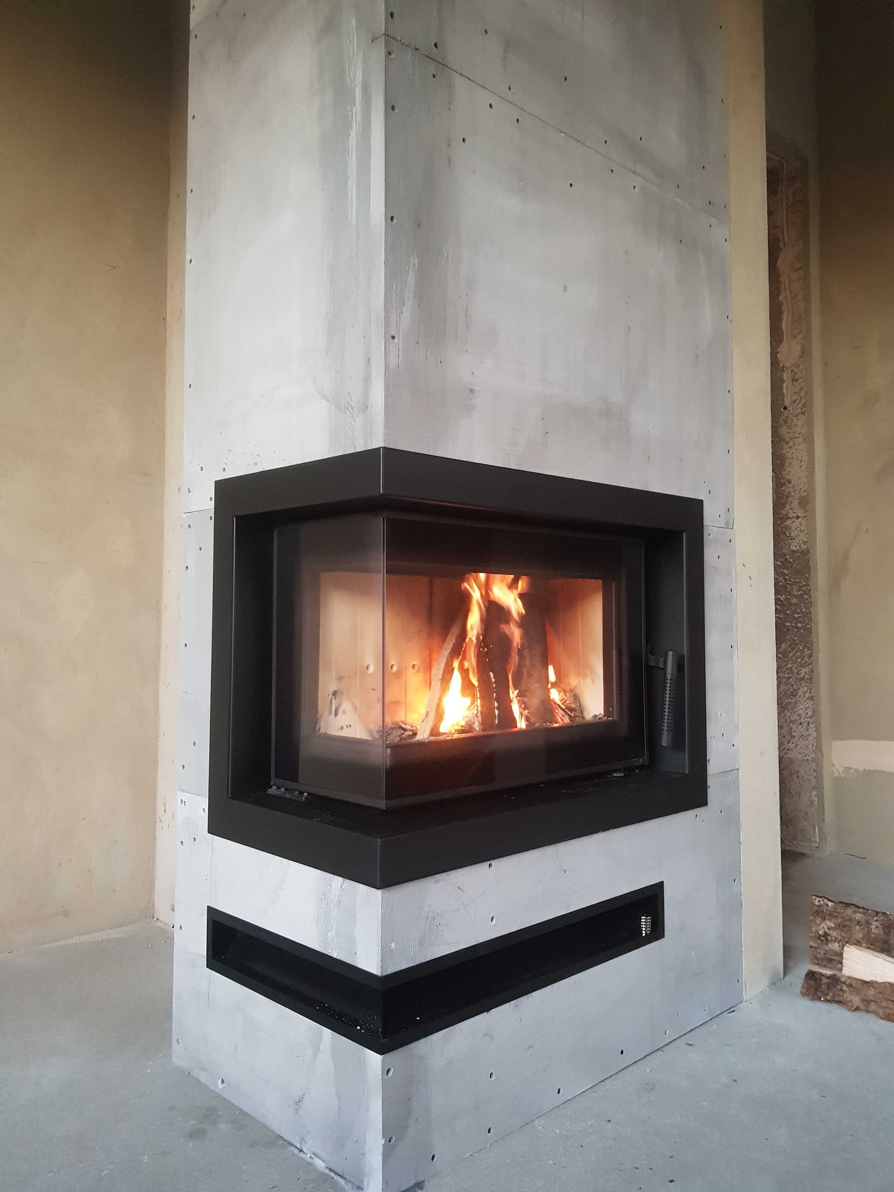Kominki Kamko- wkład narożny Kratki Simple stalowy 6kw + zabudowa