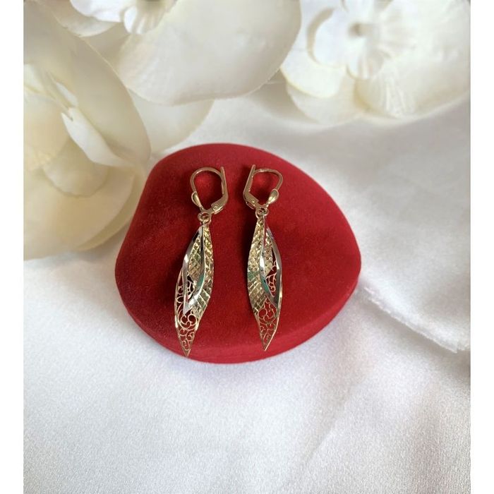 Kolczyki złote 585 piórka listki wiszące