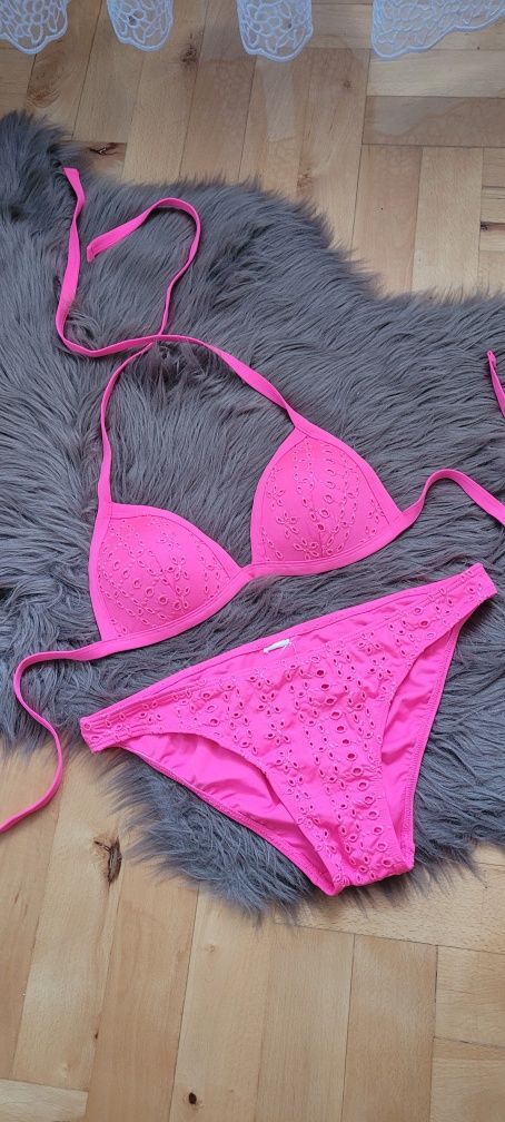Stroj kapielowy bikini róż neon next