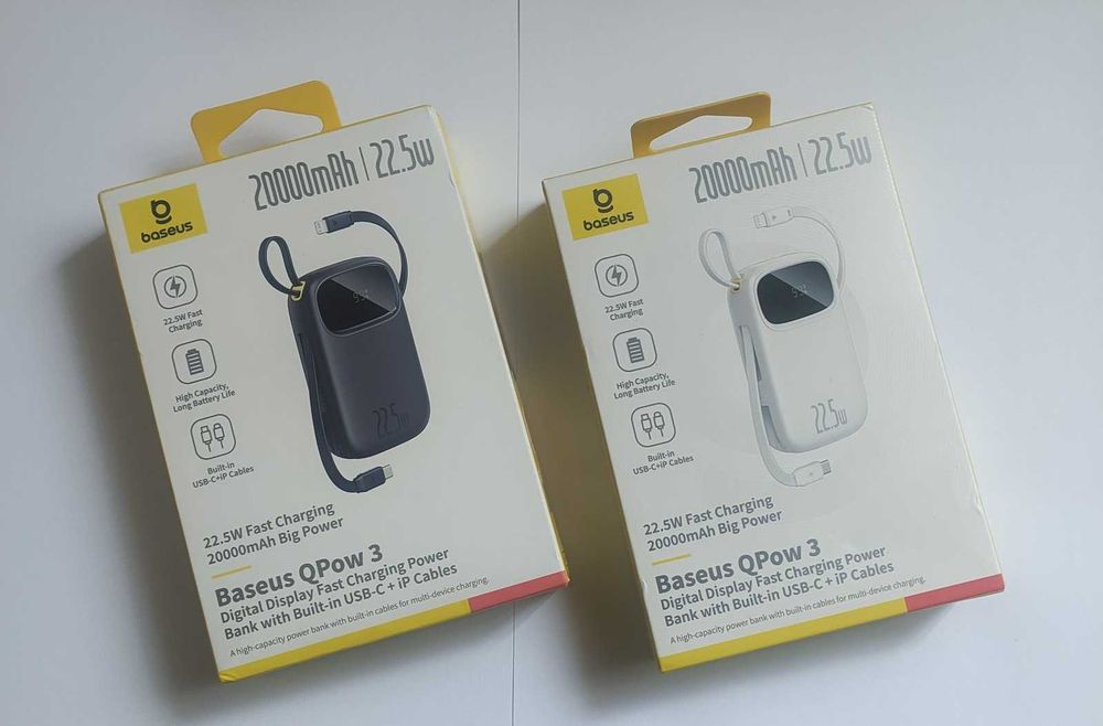 Power bank Baseus QPow 3 на 20000mAh 22.5 W з кабелем айфон/андроїд