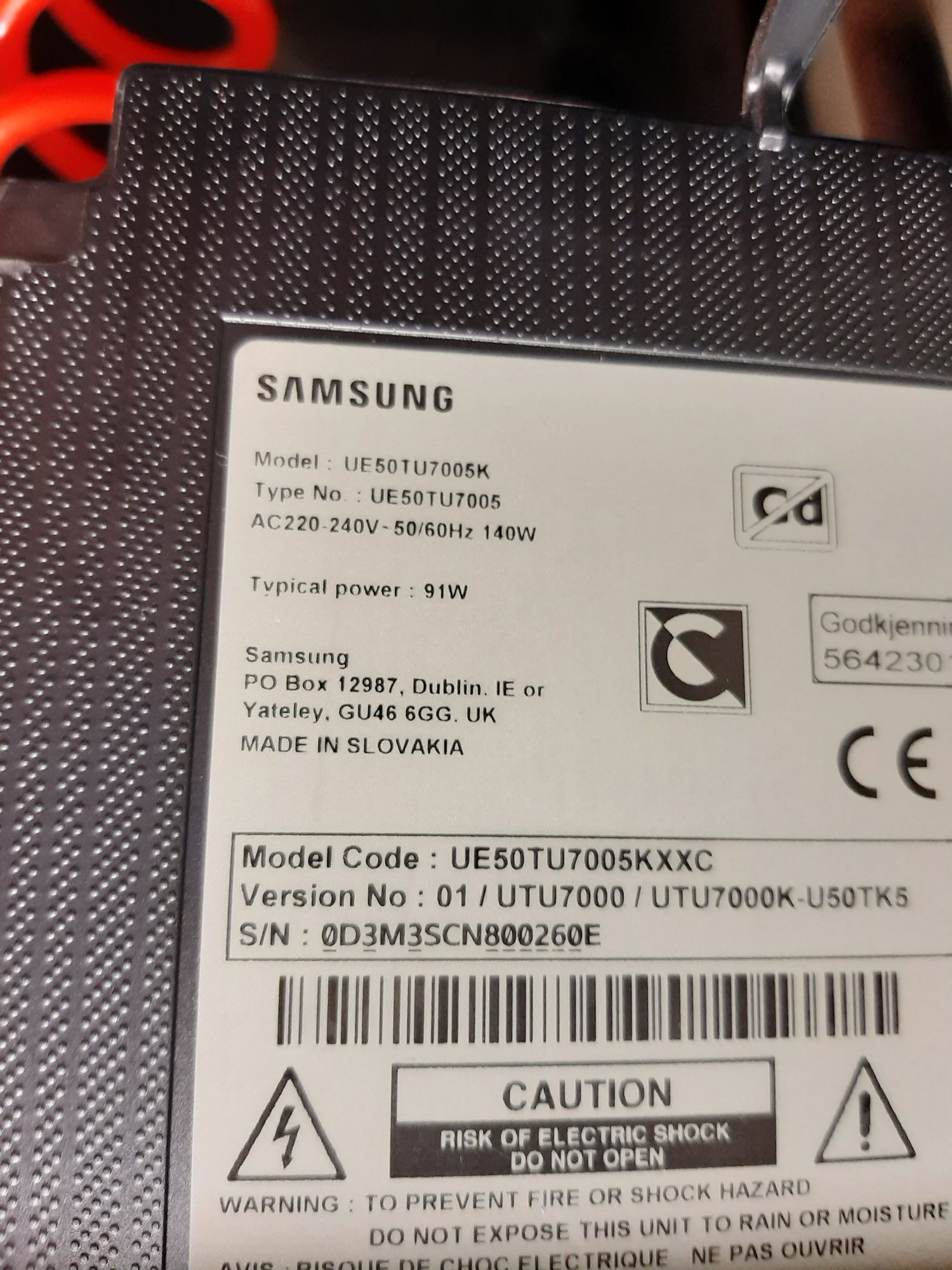 Tv Samsung para peças UE50TU7005K