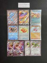 Cartas Pokémon de várias raridades e sets