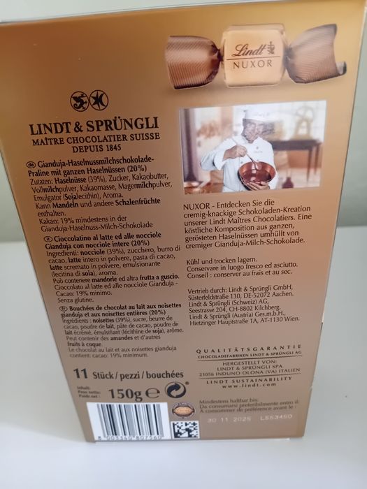 Zestaw 3 Sztuk Pralin LINDT Nuxor Gianduja Milch 150G.