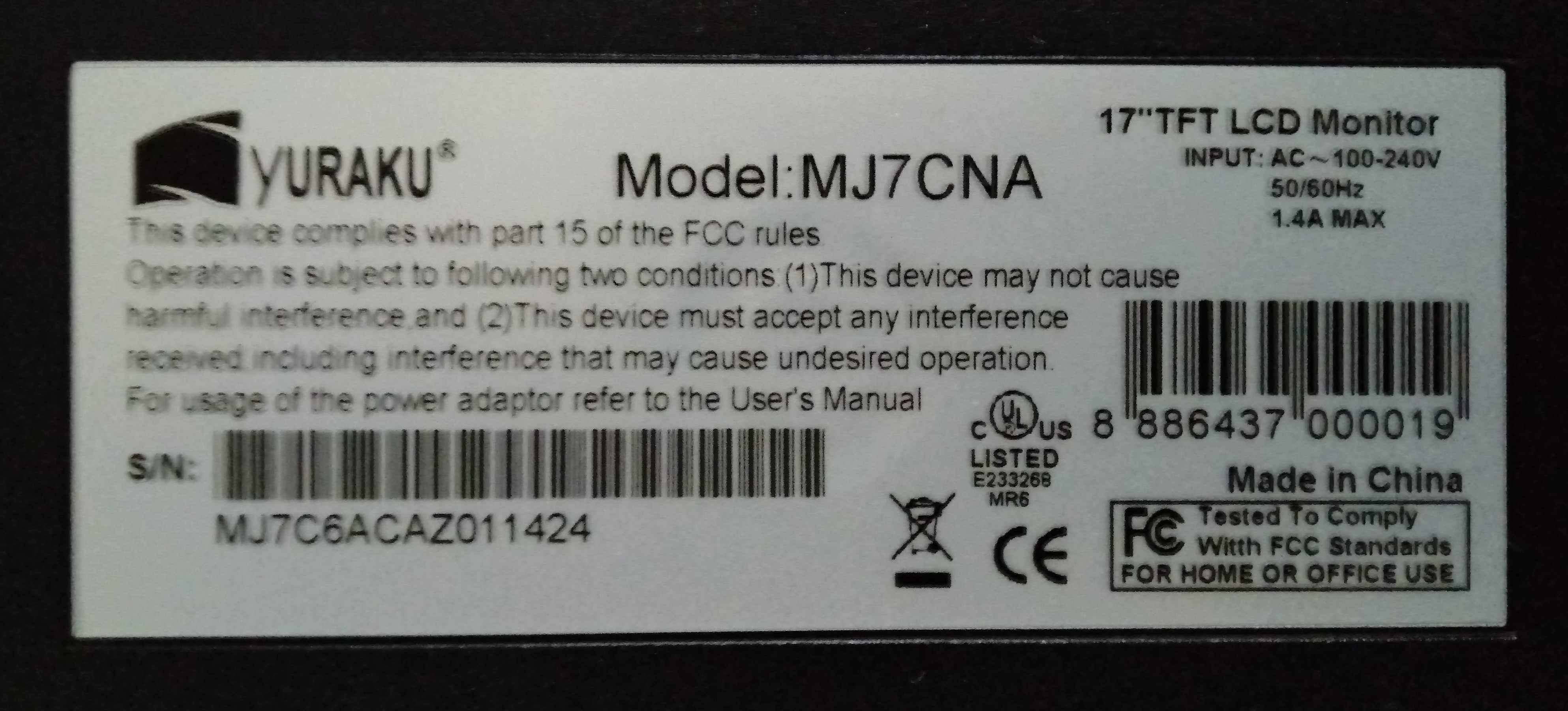 Monitor TFT LCD 17 cali