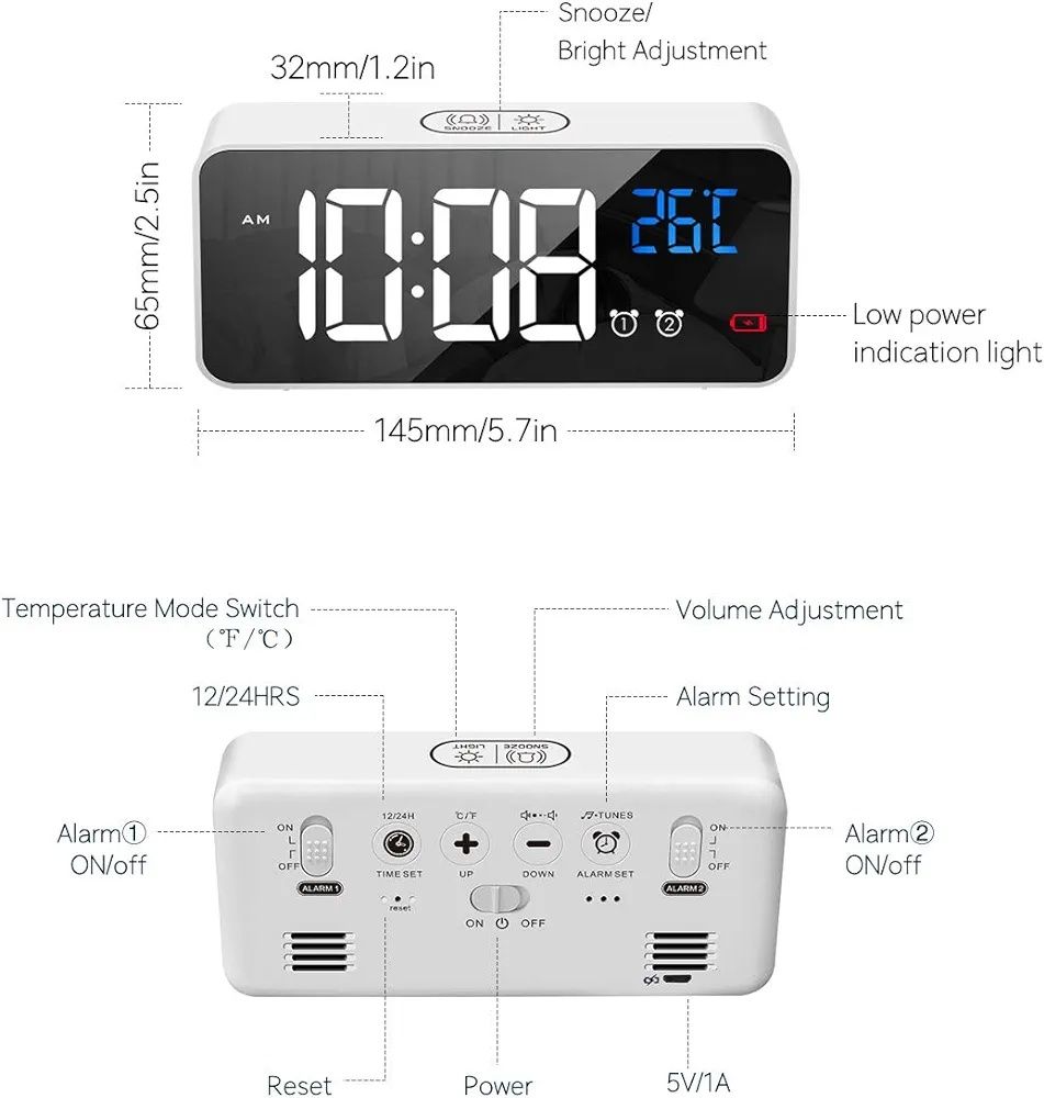 Mosuo cyfrowy budzik LED Lustro