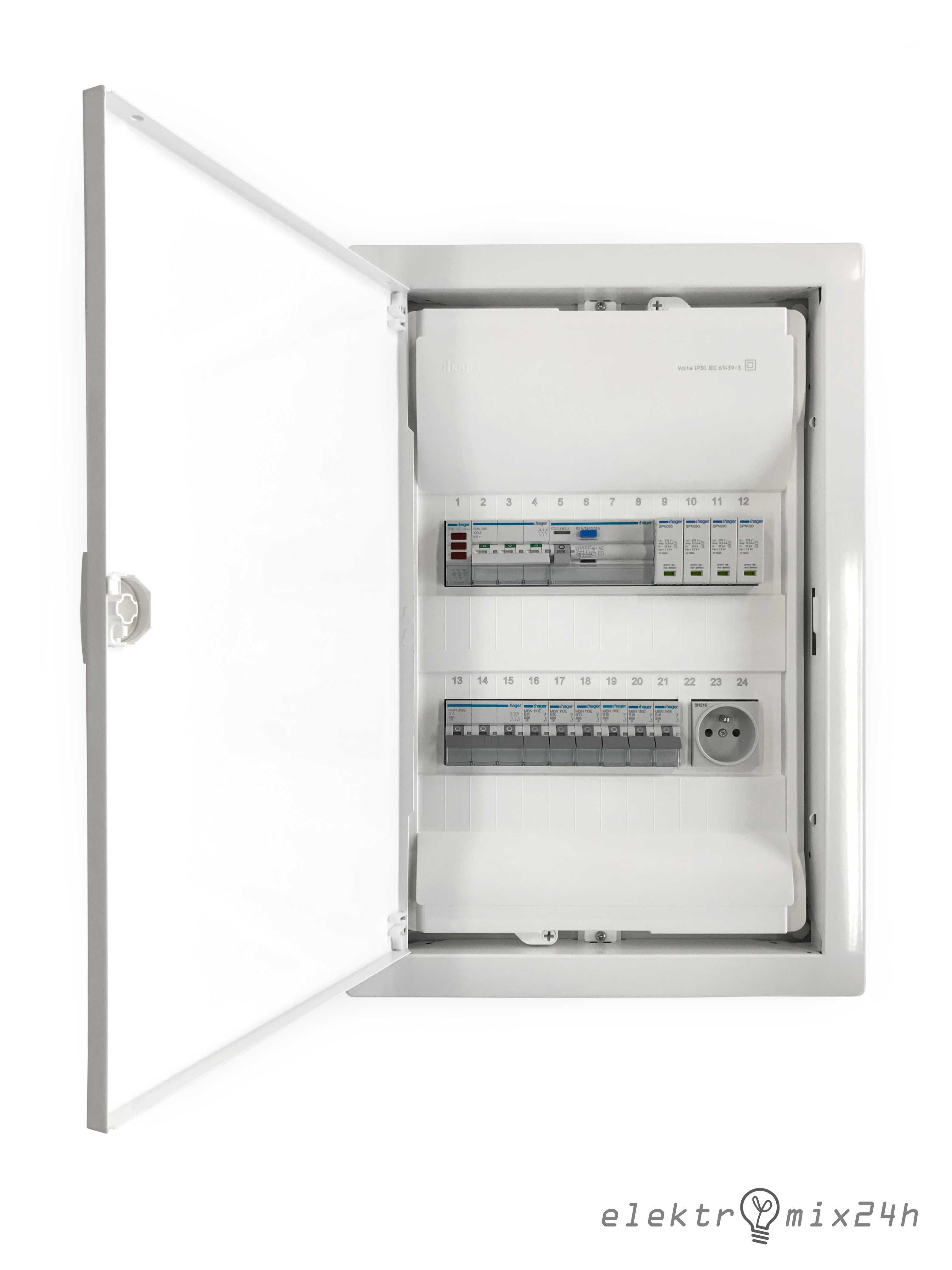 Rozdzielnica wnękowa z zabezpieczeniami i gniazdem 230V, 2x12 modułów
