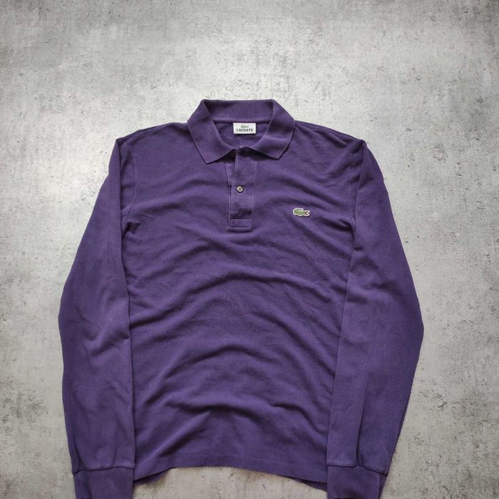 MĘSKA Koszulka Bawełna Fioletowa PREMIUM Polo Długi Rękaw Lacoste Haft