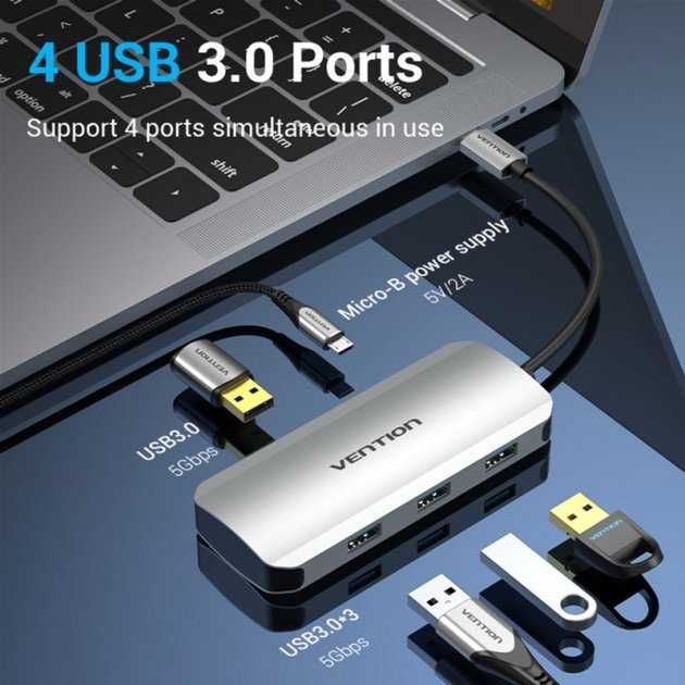 USB хаб Vention 5-in-1 USB-C Hub 3.0x4/Micro-B