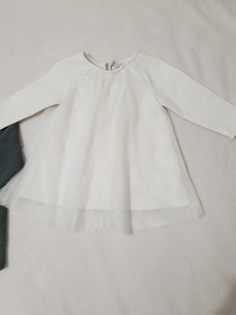 Komplet dwie sukienki biała do chrztu Reserved i szara Newbie 80 cm