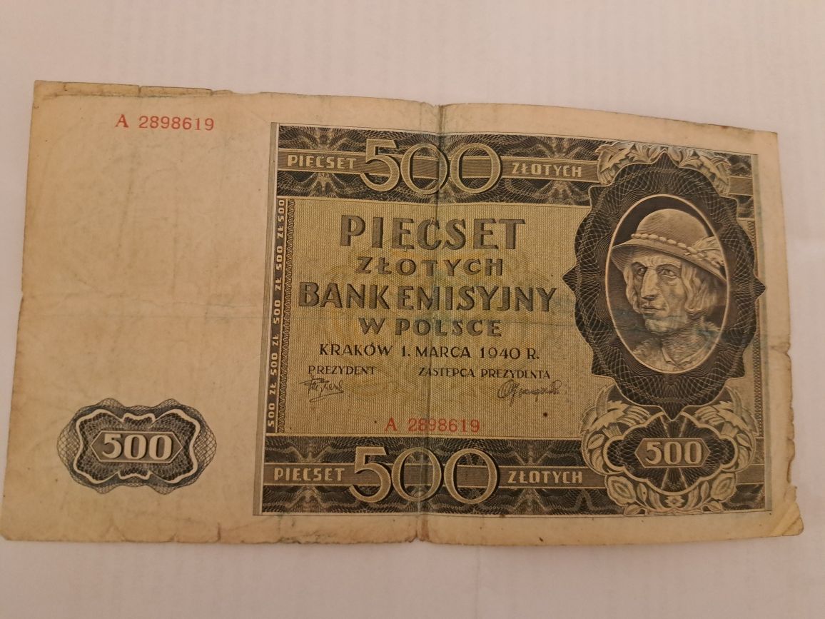 Banknot 500 zł - Bank Emisyjny W Polsce Kraków 1 Marzec 1940 Rok