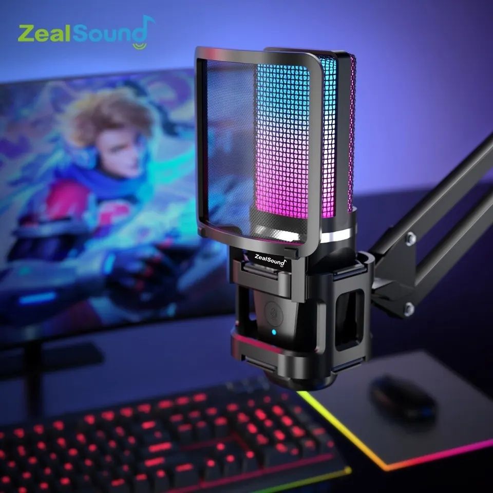 Микрофон для Тик Ток с держателем кронштейном Zealsound A68 RGB для ст