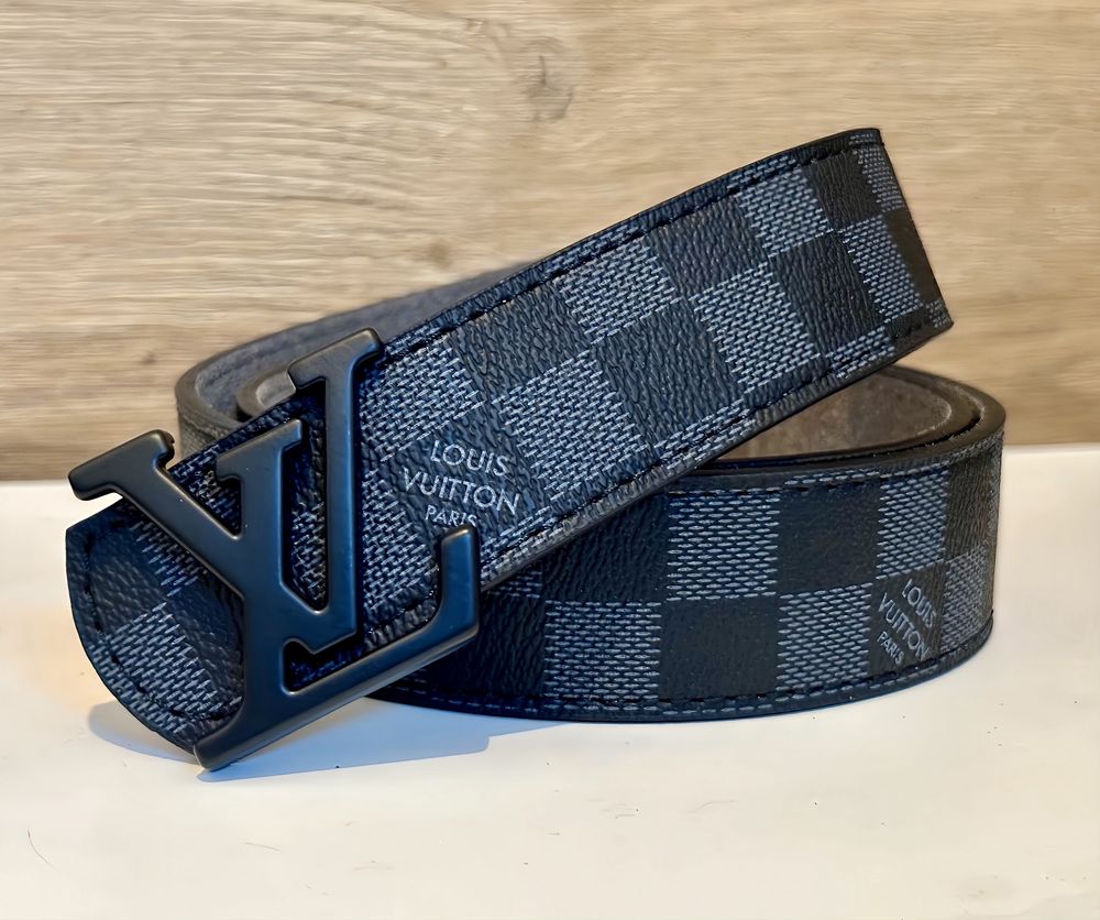 Pasek LV czarny z czarna klamra premium
