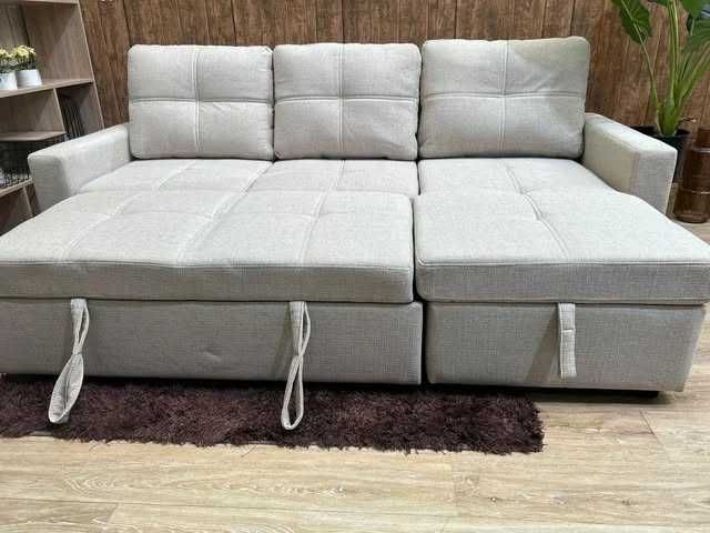 Sofá-cama em tecido cinzento com espaço de arrumação - envio grátis