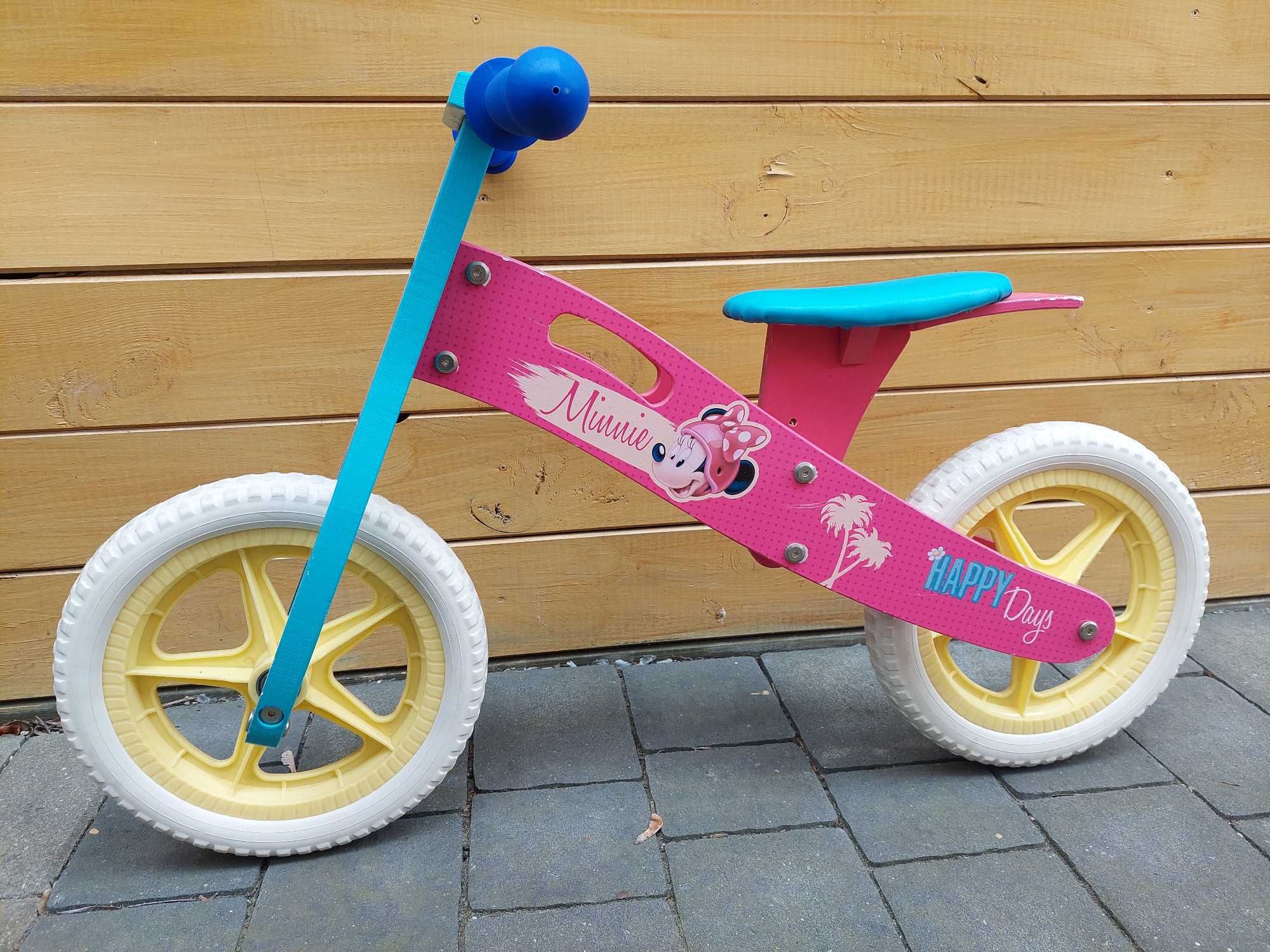Rower biegowy drewniany Myszka Mini 12" różowy Bie7