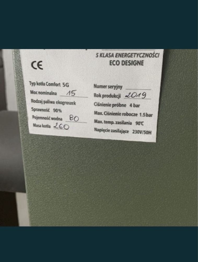 Piec z podajnikiem na pellet ekogroszek 5 klasa certyfikaty