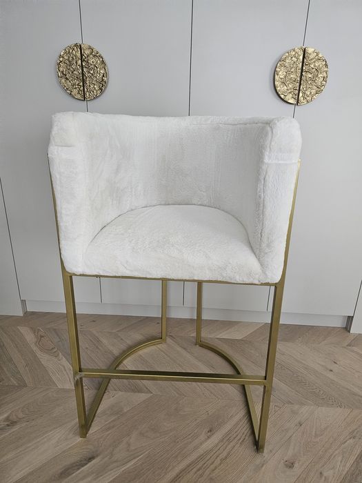 2 hokery barowe glamour boucle złote nogi