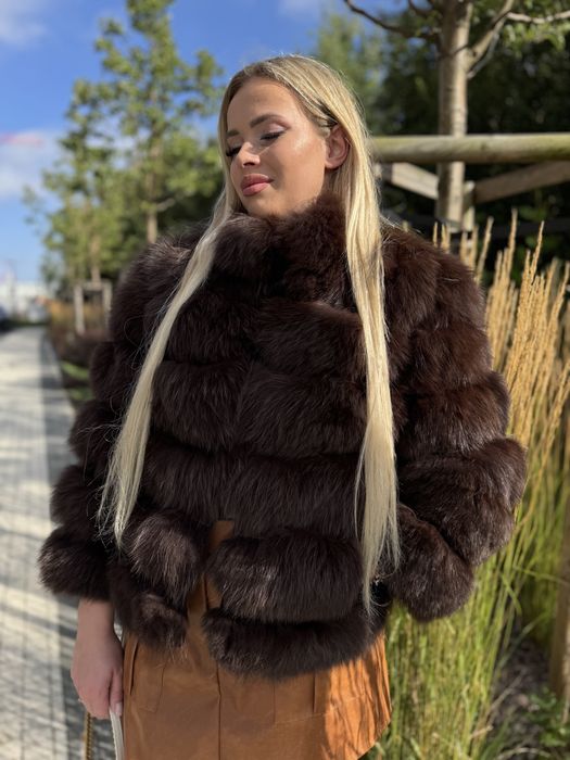 Futro naturalne z lisa Nowe 3 w 1 brąz s/m kołnierzyk gęstość 3D