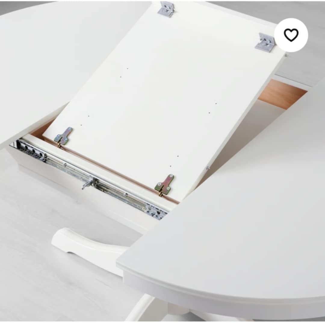 Rozkładany okrągły stół Ikea, elegancki biały stolik