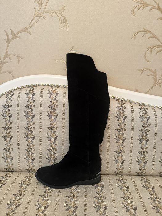 Ботфорды, осень-зима, черные, замшевые