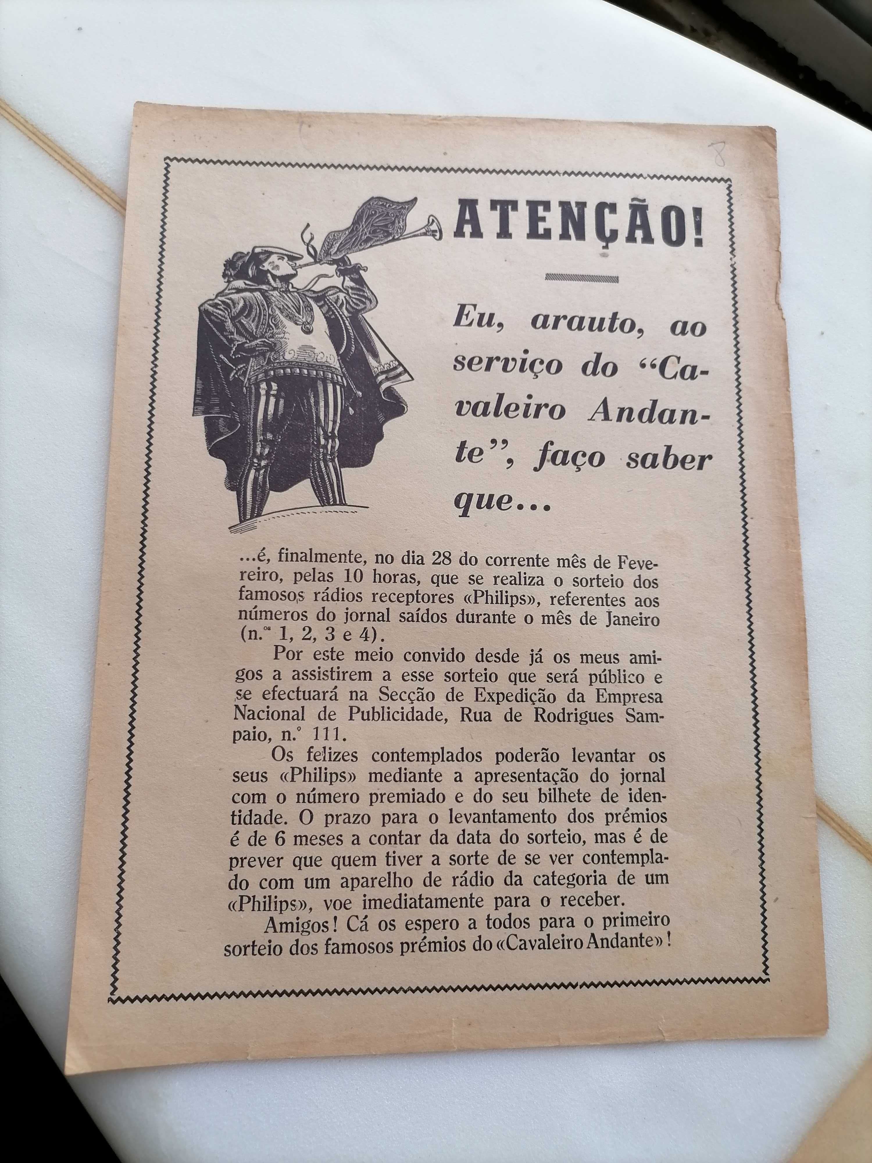 Separata Cavaleiro Andante 1952  Sorteios e Inquérito Leitores