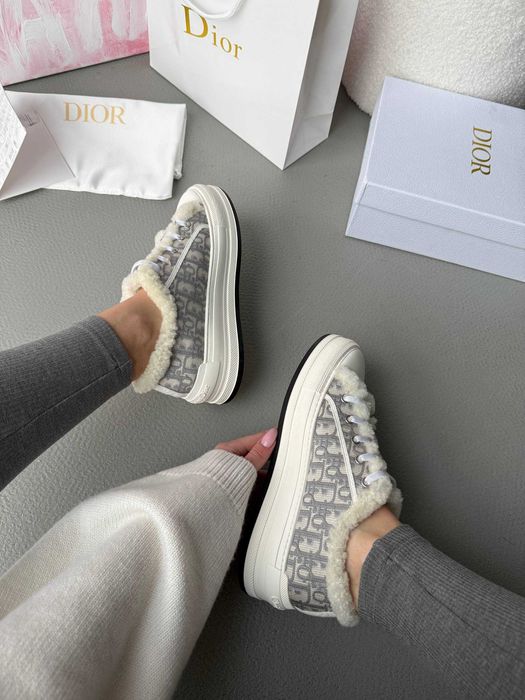 Dior Platform Sneakers Deep Blue Fur / Grey Fur