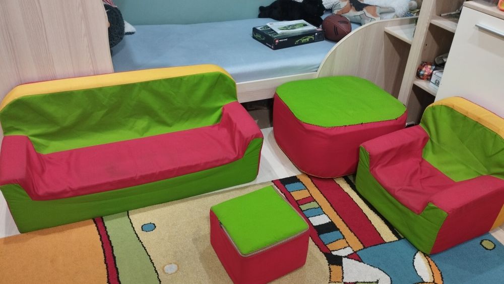 Fotel kanapa sofa pufy dla dzieci zestaw 4 części