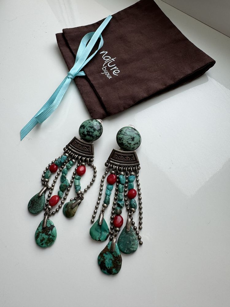 Сережки кліпси із натуральноі бірюзи  Nature bijoux