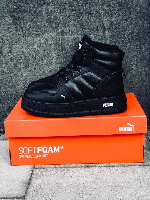 Женские зимние ботинки пума черные на меху кроссовки пума зима