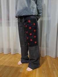 Szerokie spodnie jeansy baggy r36. haft, Square Zero,  streetwear, y2k