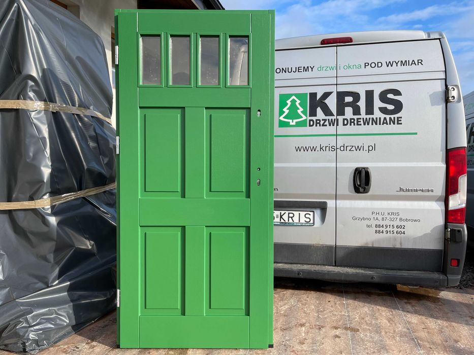 Drzwi zewnętrzne drewniane niebieskie 5001  zielone Montaż CAŁY KRAJ