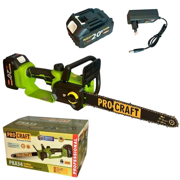 Акумуляторна ланцюгова пила Procraft PKA34 шина 10”, 12” | 1 АКБ + ЗП
