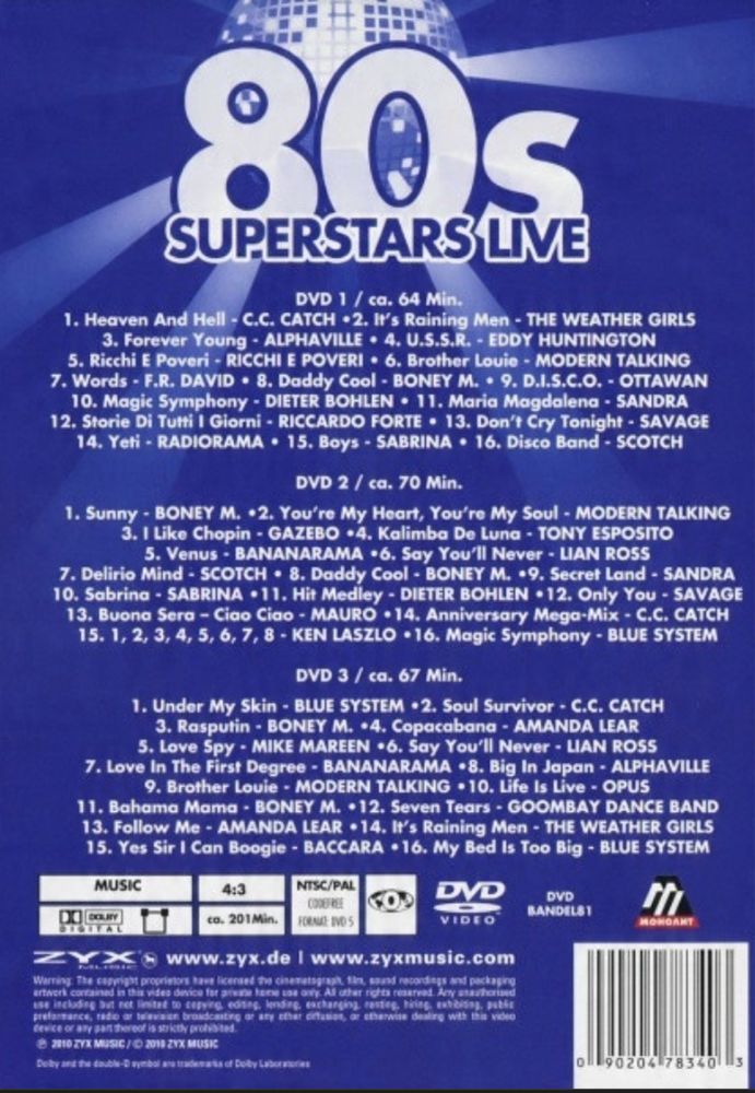 80 Super stars live italo disco Cccatch Modern Talking aż 3 dvd