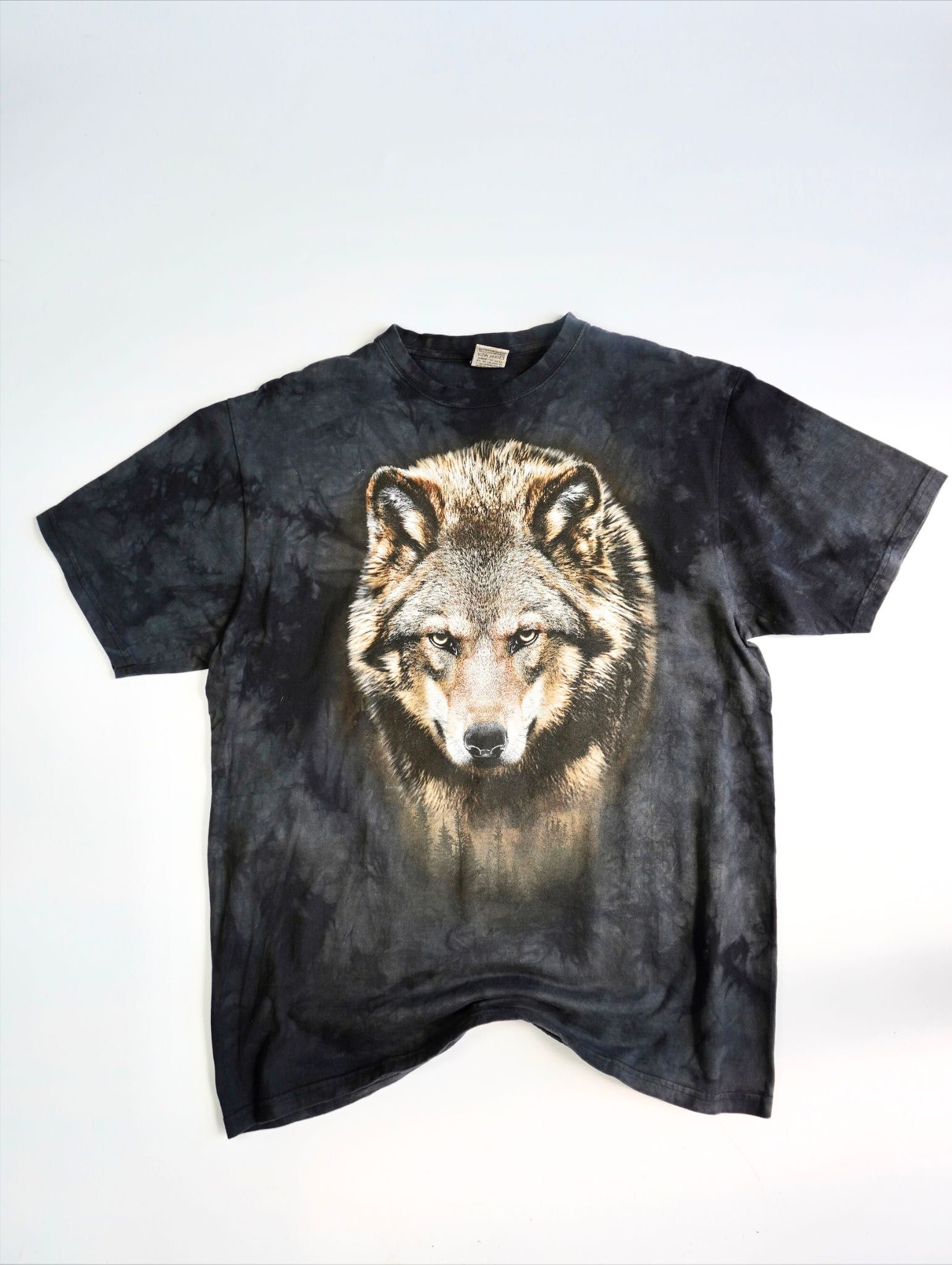 Koszulka vintage organiczna bawełna L z wilkiem retro unisex