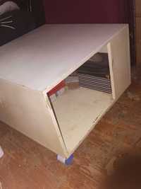 Ława niski stół szafka kwadratowy, biały na kółkach 70x70x46 wys